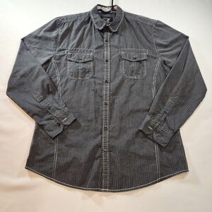 Drill Clothing Co. Mens Shirt Size Large Black & Gray Stripe Long Sleeve Button